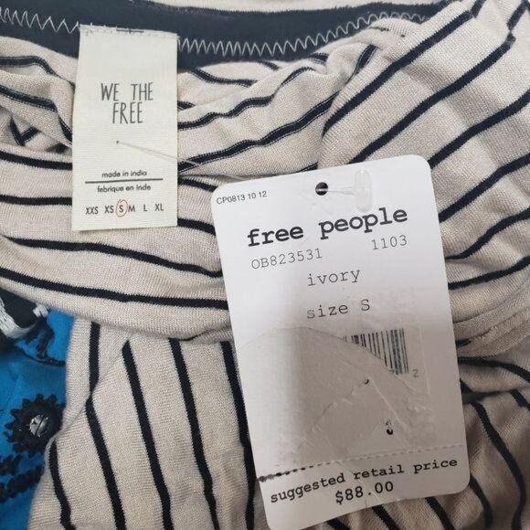 Free People NWT We The Free Ivory Striped Tank Top boho embelished striped sz S - Picture 3 of 8